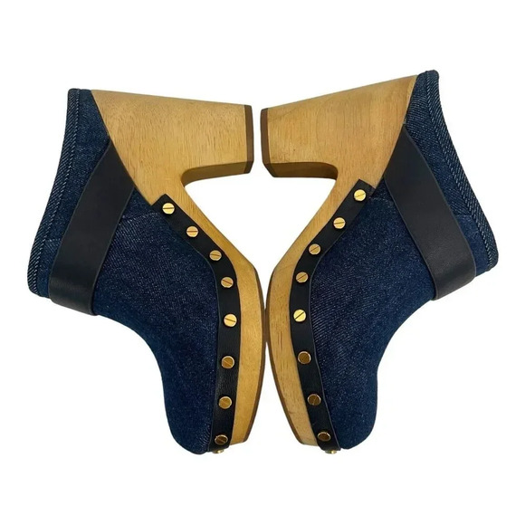Veronica Beard Dacey Buckle Platform Clogs Eclipse Blue Denim Mules Slip On 6 - Picture 12 of 12